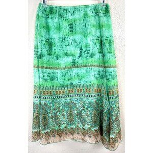 Requirements Chiffon Midi Skirt Jade Teal Green Paisley Gypsy Boho Lined Slit 12